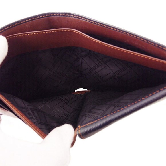 DUNHILL Bi -fold Wallet Logo Plate Leather Authentic - Picture 2 of 11